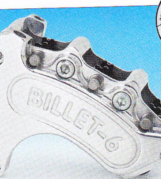 Pinza destra lucidata Mini 6 a 6 pistoni per Harley modelli dal 2000 ad oggi con disco da 13, escluso Springer e Dyna dal 2006 ad oggi