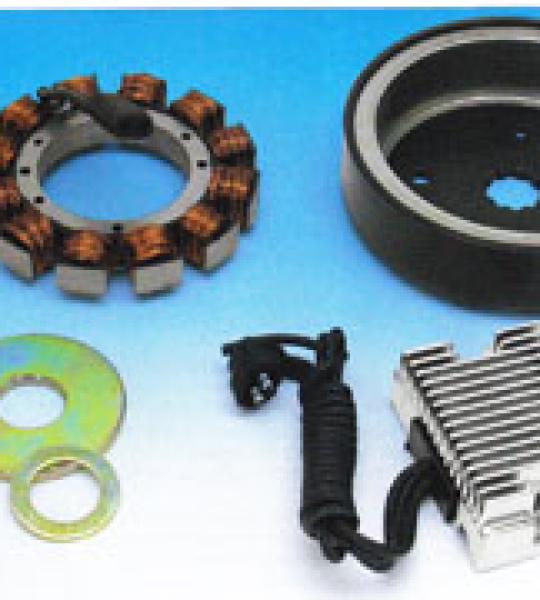 Kit di ricarica completo da 38 Amp con alternatore HeavyDuty con regolatore cromato per Harley FL/FX 1970-1989, FXR 1982-1994, FLH/FLT 1980-2006, Softail 1990-2006 e Dyna 1993-2005